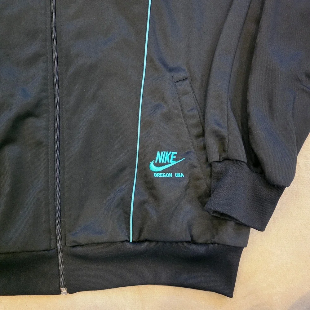 Vtg 90s Nike Oregon USA Track Jacket Mens Size L Black Turquoise Colorblock Zip